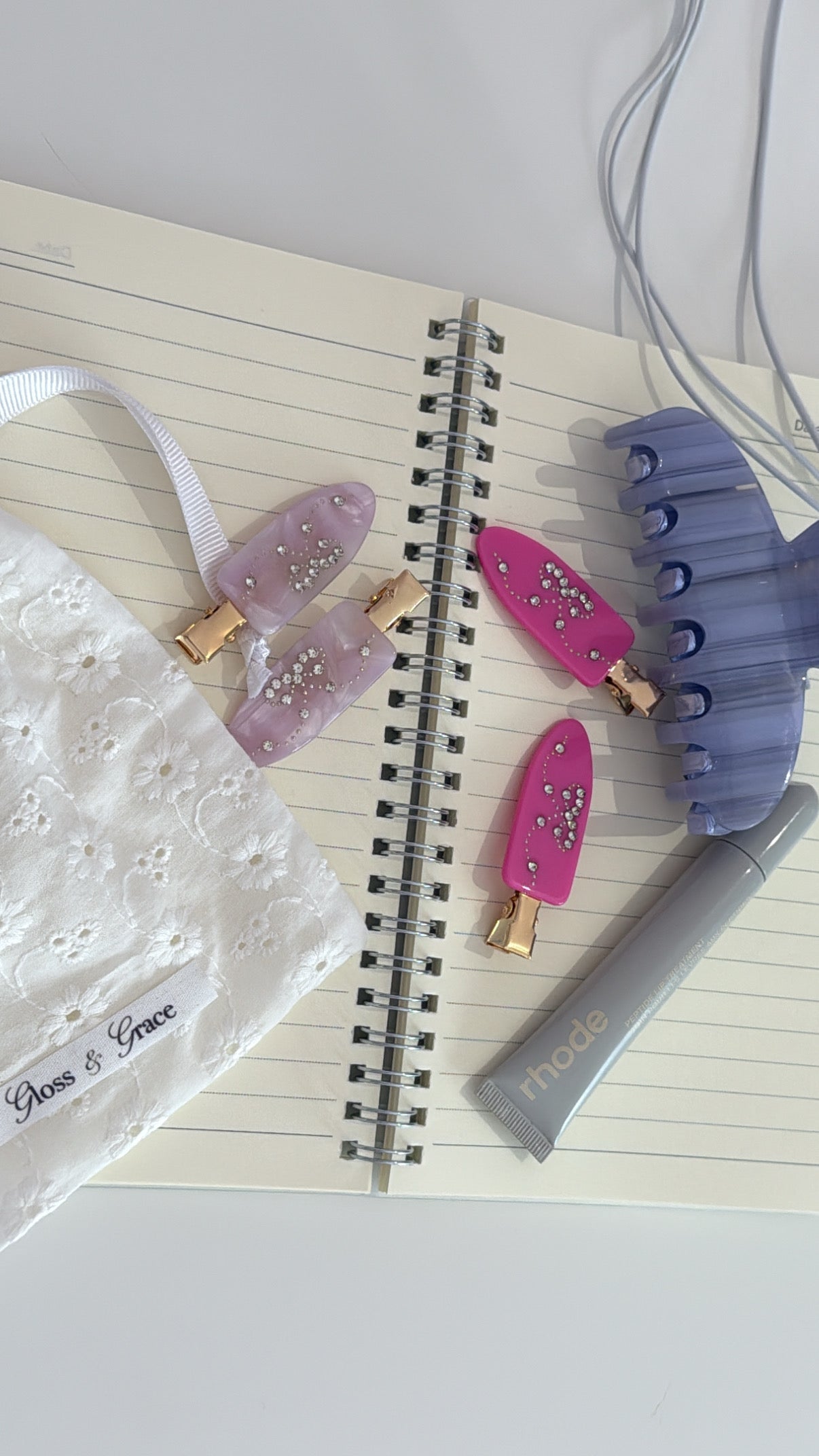 Glossy Ribbon Pens Toka Set (Pembe)
