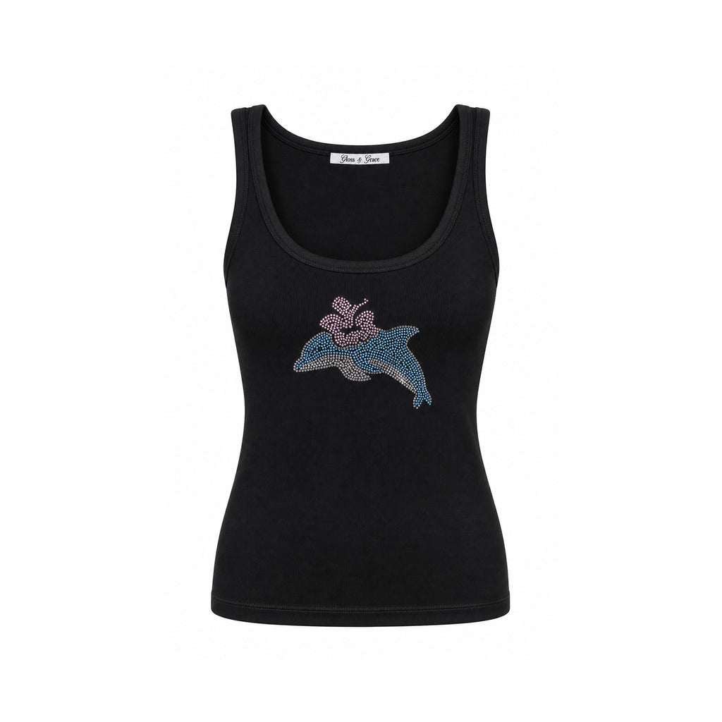 Dolphin Taşlı Siyah Atlet