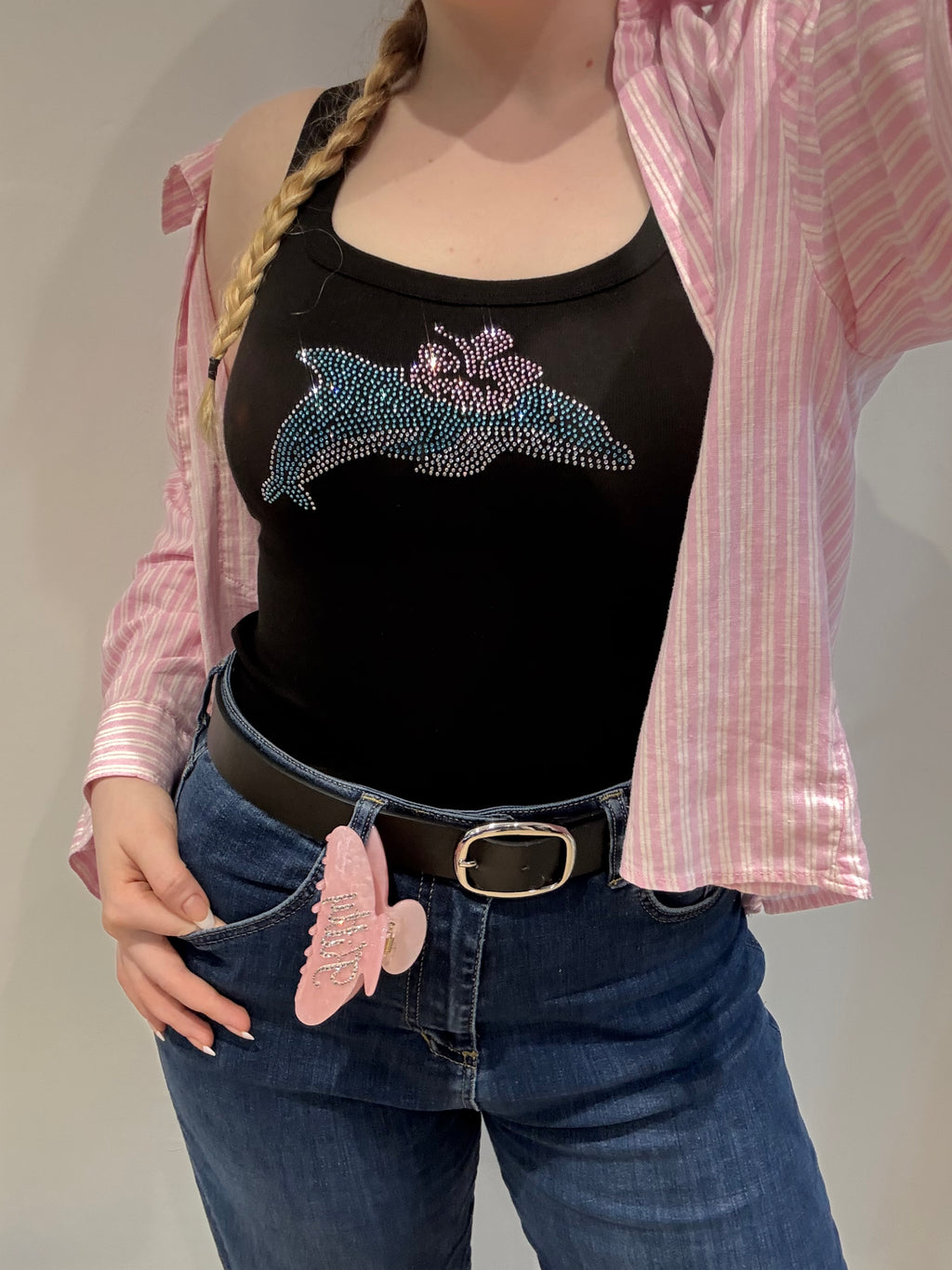 Dolphin Taşlı Siyah Atlet