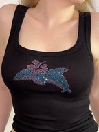 Dolphin Taşlı Siyah Atlet